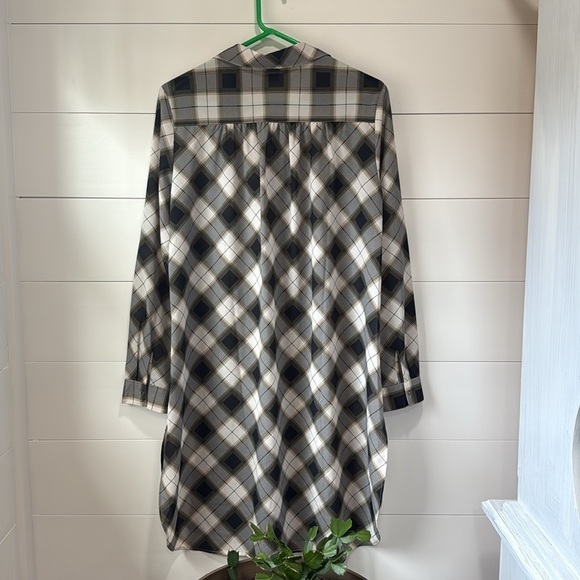 PRANA Flint Maxi Tunic Top in Charcoal Gray Plaid Flowy Mini Dress Size Medium - Picture 8 of 11